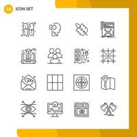 16 Icon Set. Line Style Icon Pack. Outline Symbols isolated on White Backgound for Responsive Website Designing. vector