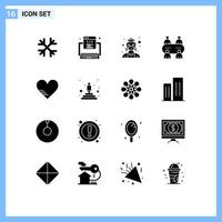 Set of 16 Modern UI Icons Symbols Signs for like heart mask table casino Editable Vector Design Elements