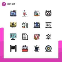 16 Thematic Vector Flat Color Filled Lines and Editable Symbols of monitor marketing web management health Editable Creative Vector Design Elements