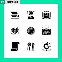 paquete de iconos de vector de stock de 9 signos y símbolos de línea para horas de corazón de globo elementos de diseño de vector editables de estado de huevo