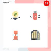 Editable Vector Line Pack of 4 Simple Flat Icons of ecology time idea data watch Editable Vector Design Elements