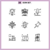 Pack of 9 creative Outlines of chinese operation processing logic function Editable Vector Design Elements