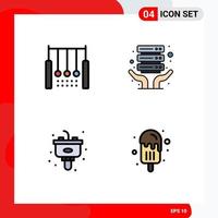 Mobile Interface Filledline Flat Color Set of 4 Pictograms of acrobatic garbage ring server hosting sink Editable Vector Design Elements