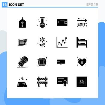Universal Icon Symbols Group of 16 Modern Solid Glyphs of time leave devices fire exit technology Editable Vector Design Elements