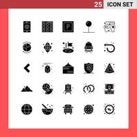 Pack of 25 creative Solid Glyphs of graph data vehicles play game controller Editable Vector Design Elements