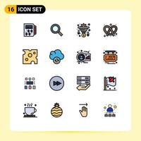 Modern Set of 16 Flat Color Filled Lines and symbols such as drink pretzel conversion dough bake Editable Creative Vector Design Elements