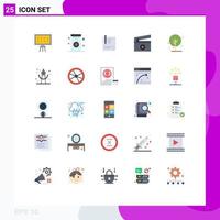 25 Universal Flat Color Signs Symbols of media film contract signing paper Editable Vector Design Elements