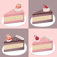 Realistic chocolate and strawberry cake with cherries and strawberries vector