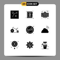 Pack of 9 Modern Solid Glyphs Signs and Symbols for Web Print Media such as cloud place time no infant Editable Vector Design Elements