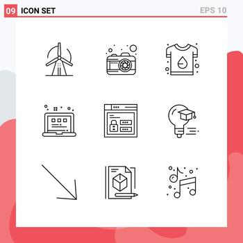 Outline Pack of 9 Universal Symbols of browser view branding layout shirt Editable Vector Design Elements