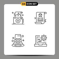 Group of 4 Modern Filledline Flat Colors Set for camera festival polaroid real pilgrim Editable Vector Design Elements