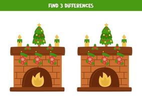 Find 3 differences between two cartoon fireplaces. vector