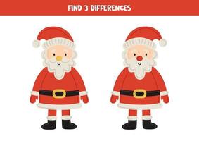 Find 3 differences between two cartoon Santa Claus. vector