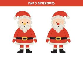 Find 3 differences between two cartoon Santa Claus. vector