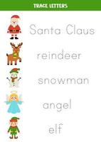 Tracing letters with cute Christmas characters. Writing practice. vector