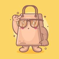 genio mascota de personaje de bolsa de compras con expresión de pensamiento dibujos animados aislados en diseño de estilo plano vector