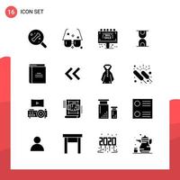 Pack of 16 Universal Glyph Icons for Print Media on White Background. vector