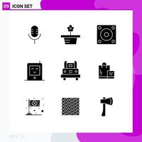 Editable Vector Line Pack of 9 Simple Solid Glyphs of transport bus devices radio baby Editable Vector Design Elements