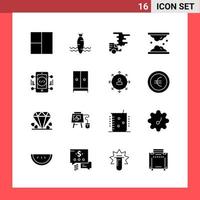 16 Icon Pack Solid Style Glyph Symbols on White Background. Simple Signs for general designing. vector