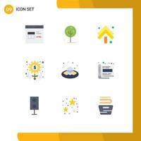 Modern Set of 9 Flat Colors and symbols such as tasks management lotus flower money up Editable Vector Design Elements