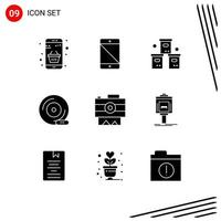 Set of 9 Vector Solid Glyphs on Grid for dvd cd pc product pack Editable Vector Design Elements