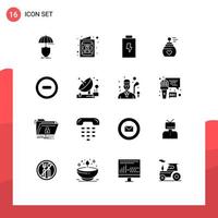 16 Thematic Vector Solid Glyphs and Editable Symbols of remove media battery aroma fragnence Editable Vector Design Elements