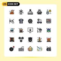 25 Universal Filled line Flat Colors Set for Web and Mobile Applications lock keys windmill type typewriter Editable Vector Design Elements