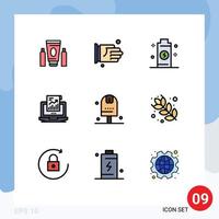 Filledline Flat Color Pack of 9 Universal Symbols of and laptop battery sales analytics Editable Vector Design Elements