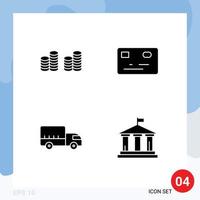 Set of 4 Vector Solid Glyphs on Grid for cash truck credit card delivery flag Editable Vector Design Elements