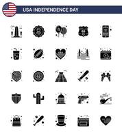 Big Pack of 25 USA Happy Independence Day USA Vector Solid Glyph and Editable Symbols of cell usa usa shield party Editable USA Day Vector Design Elements