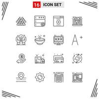 Pack of 16 Modern Outlines Signs and Symbols for Web Print Media such as idea protected ideas error card economy Editable Vector Design Elements