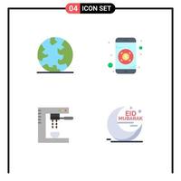 Pictogram Set of 4 Simple Flat Icons of earth espresso web mobile machine Editable Vector Design Elements