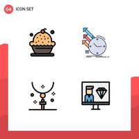 Pictogram Set of 4 Simple Filledline Flat Colors of baking research dessert inspection easter Editable Vector Design Elements