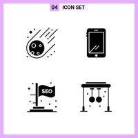 4 Icons in Solid Style Glyph Symbols on White Background Creative Vector Signs for Web mobile and Print Creative Black Icon vector background