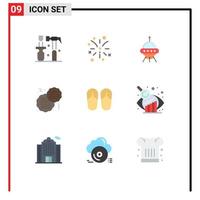 9 User Interface Flat Color Pack of modern Signs and Symbols of sandal beach space fast biscuit Editable Vector Design Elements