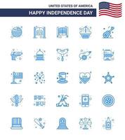 usa feliz día de la independencia pictograma conjunto de 25 simples blues de seguridad american american usa guiter editable usa day elementos de diseño vectorial vector