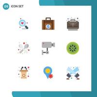 Set of 9 Modern UI Icons Symbols Signs for cam spoon business shop coffee Editable Vector Design Elements