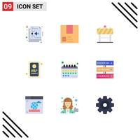 conjunto moderno de 9 colores planos pictograma de cita aplicación de trabajo asignación de producto tráfico elementos de diseño vectorial editables vector