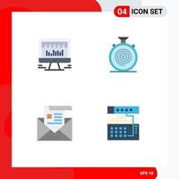 Mobile Interface Flat Icon Set of 4 Pictograms of computer address graph flow email Editable Vector Design Elements