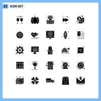 Pack of 25 Modern Solid Glyphs Signs and Symbols for Web Print Media such as target investment life global right Editable Vector Design Elements