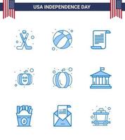 Pack of 9 creative USA Independence Day related Blues of american bank file usa festival american Editable USA Day Vector Design Elements