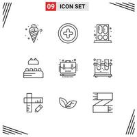 Editable Vector Line Pack of 9 Simple Outlines of case case home business constructor Editable Vector Design Elements