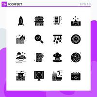 User Interface Pack of 16 Basic Solid Glyphs of security fire shopping water rain Editable Vector Design Elements