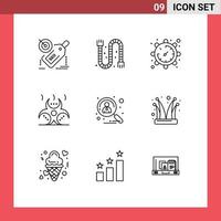 Stock Vector Icon Pack of 9 Line Signs and Symbols for applicant danger pipe contamination watch Editable Vector Design Elements