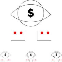 Eye Dollar Marketing Digital Bold and thin black line icon set vector