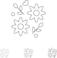 Flower Gift Love Wedding Bold and thin black line icon set vector