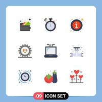 9 Creative Icons Modern Signs and Symbols of mechanical laptop details web development settings Editable Vector Design Elements
