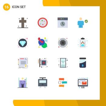 conjunto de colores planos de interfaz móvil de 16 pictogramas de cuerpo de laboratorio de verificación hecho paquete editable mac de elementos de diseño de vectores creativos