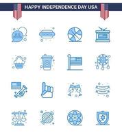paquete de iconos de vector de stock de día americano 16 signos y símbolos de línea para el día de la independencia del partido backetball independece drum elementos de diseño de vector de día de EE. UU. editables
