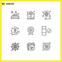 Modern Set of 9 Outlines Pictograph of badge safe call idea global Editable Vector Design Elements